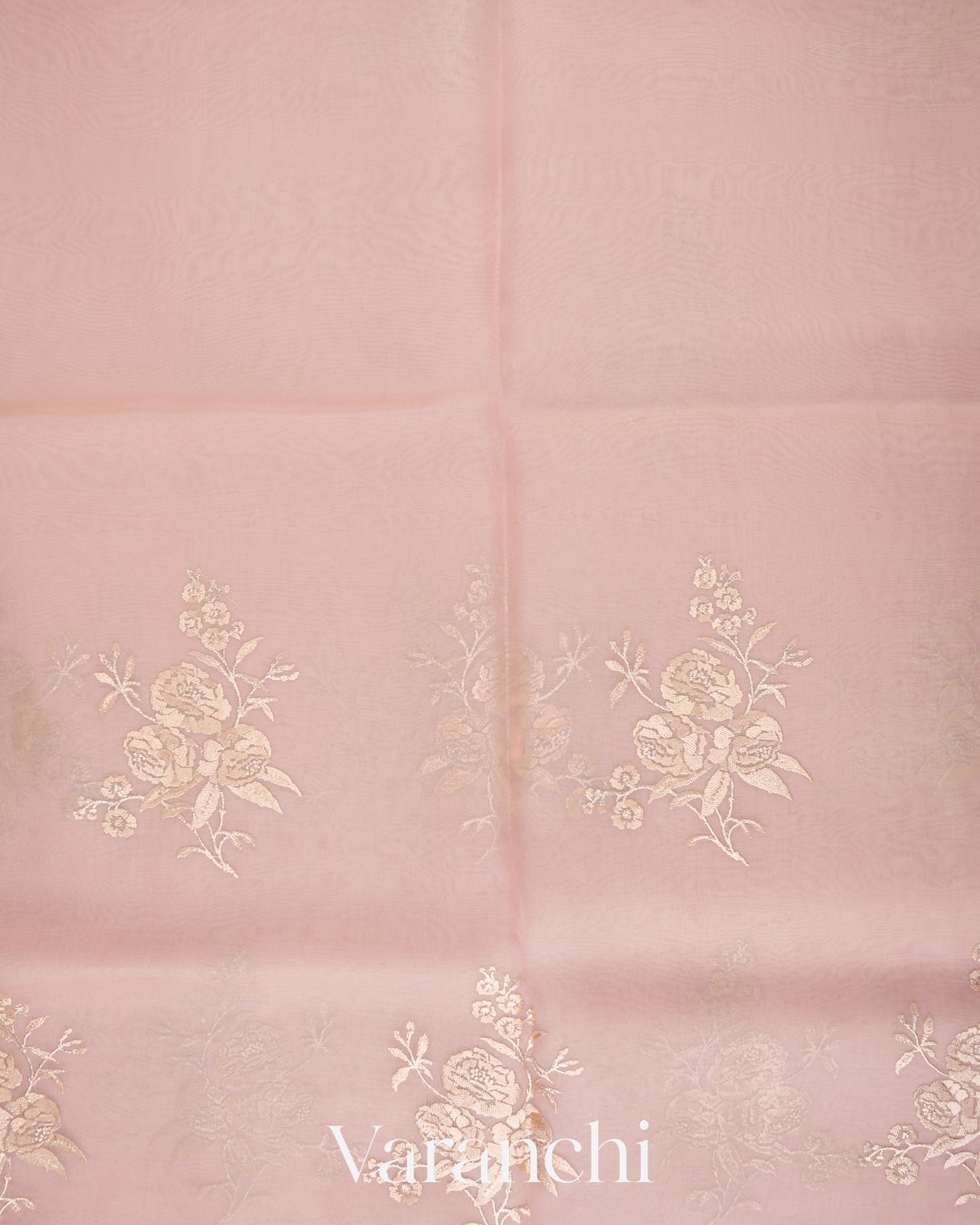 Blush Pink Embroidered Pure Kora Silk Saree