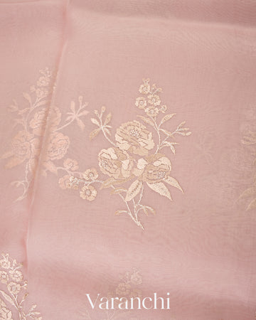 Blush Pink Embroidered Pure Kora Silk Saree