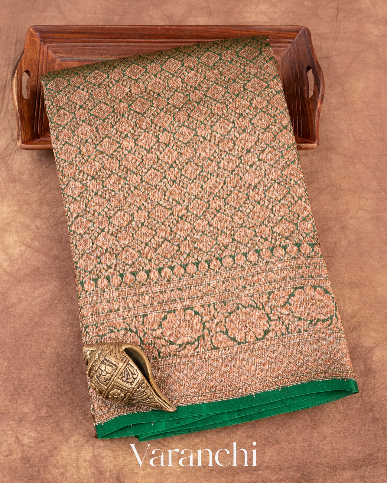 Deep Green Heavy Brocade Pure Kora Silk Handloom Saree