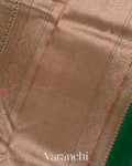 Deep Green Heavy Brocade Pure Kora Silk Handloom Saree