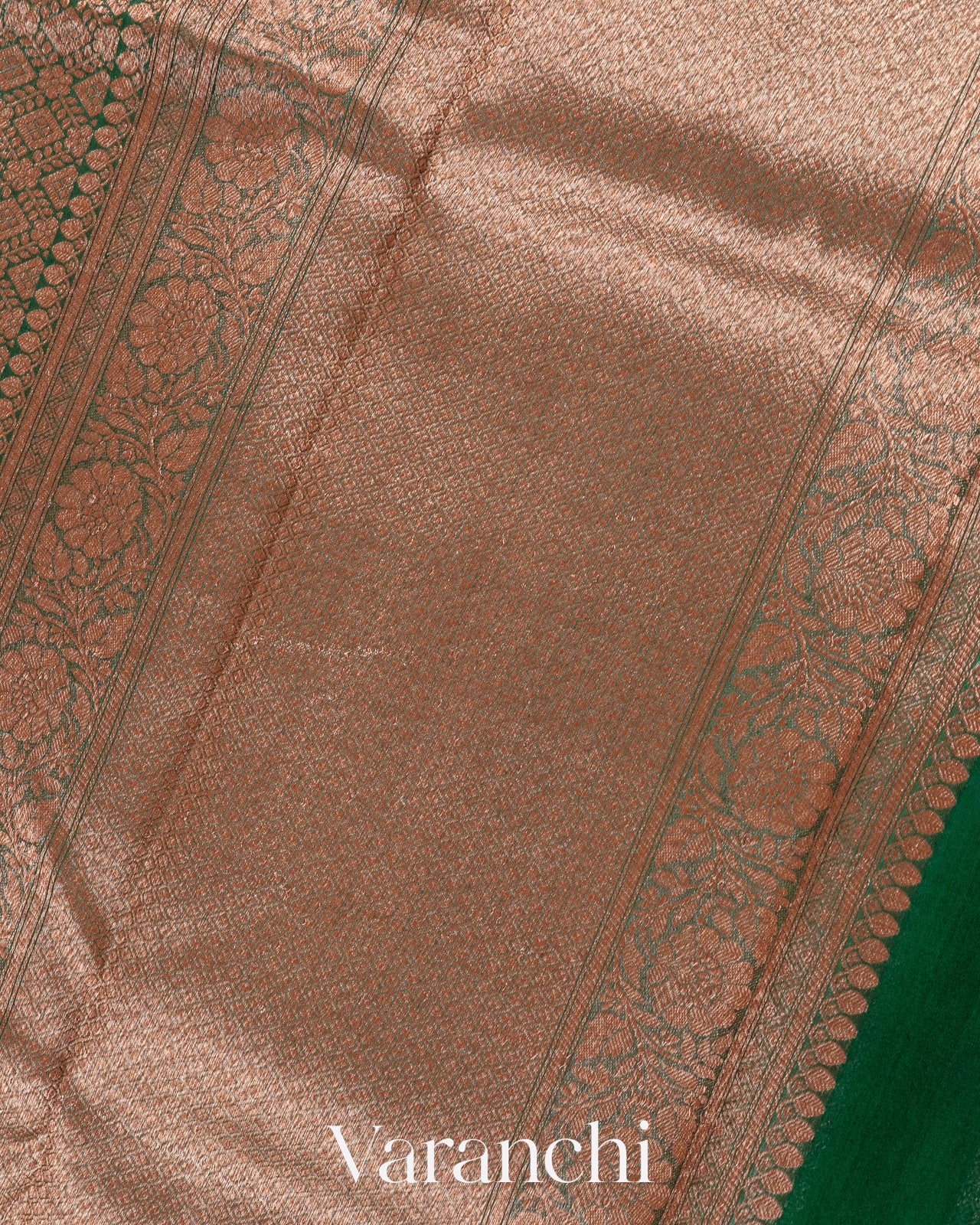 Deep Green Heavy Brocade Pure Kora Silk Handloom Saree