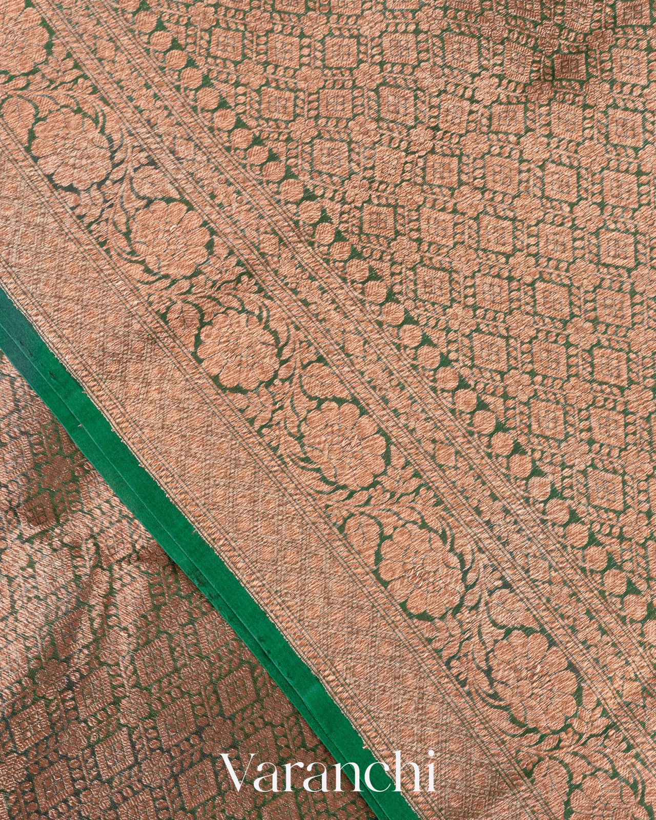 Deep Green Heavy Brocade Pure Kora Silk Handloom Saree