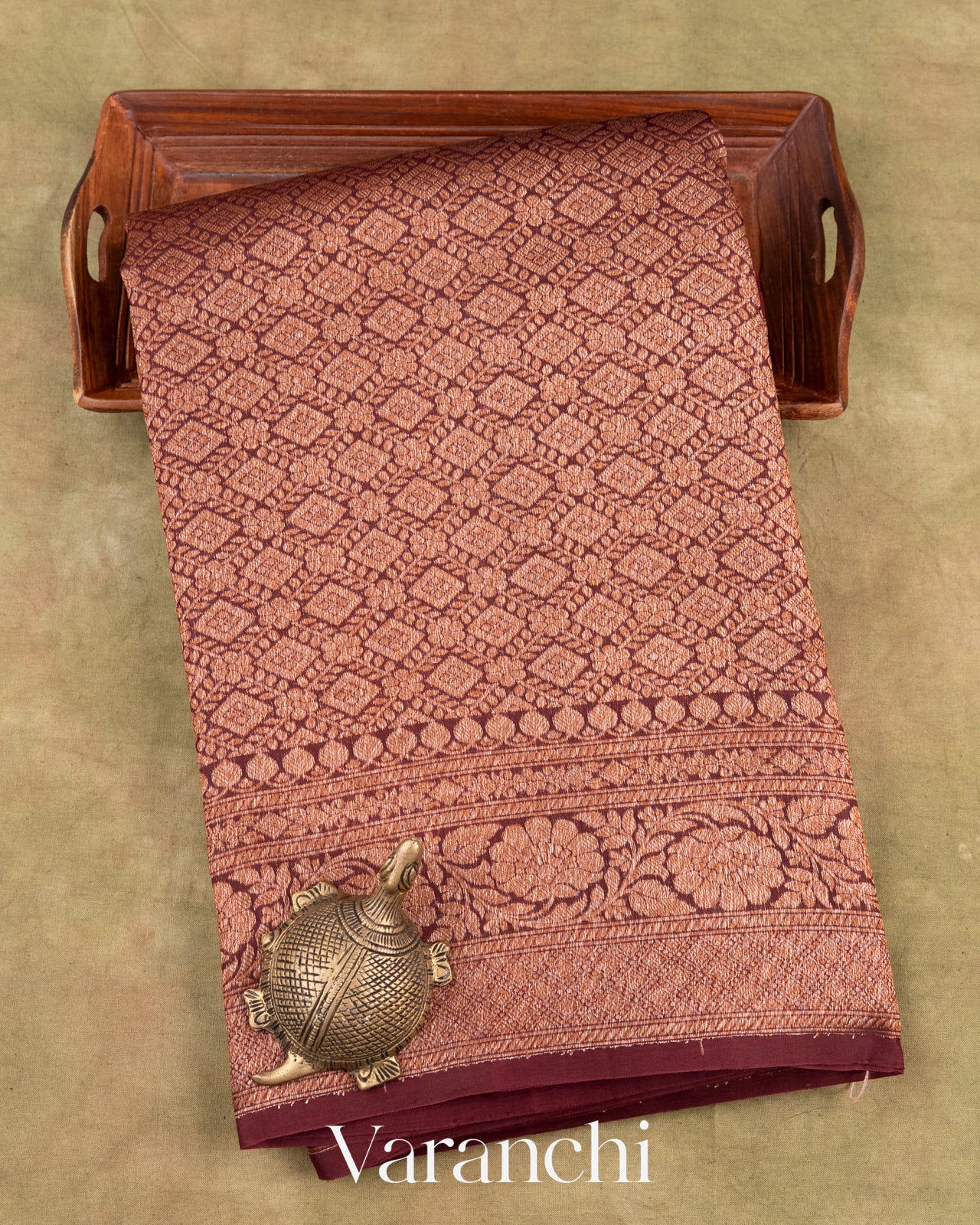 Maroon Heavy Brocade Pure Kora Silk Handloom Saree