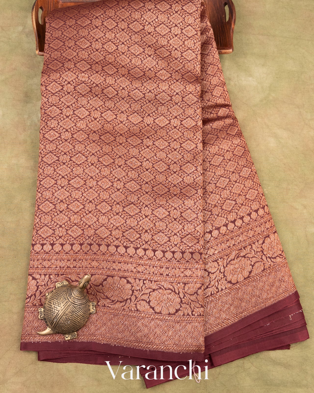 Maroon Heavy Brocade Pure Kora Silk Handloom Saree
