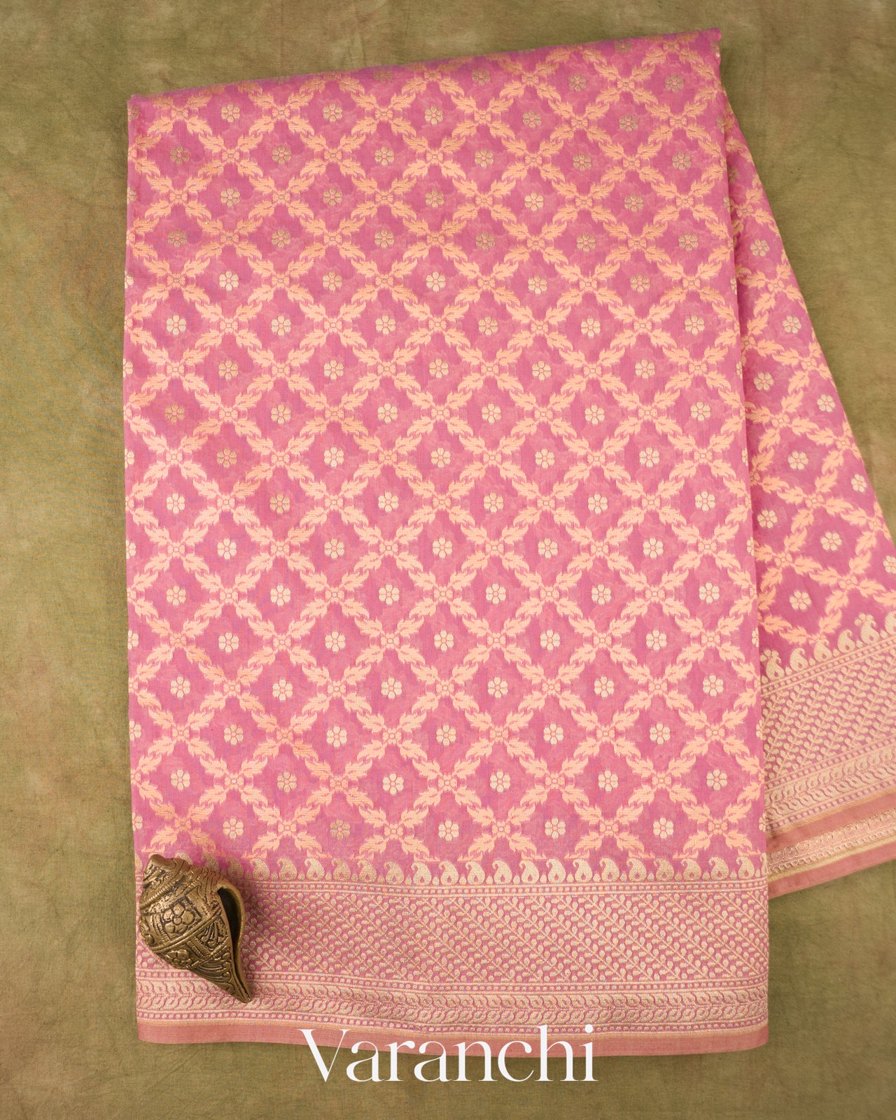 Baby Pink Jamdani Pure Kora Silk Cotton Saree