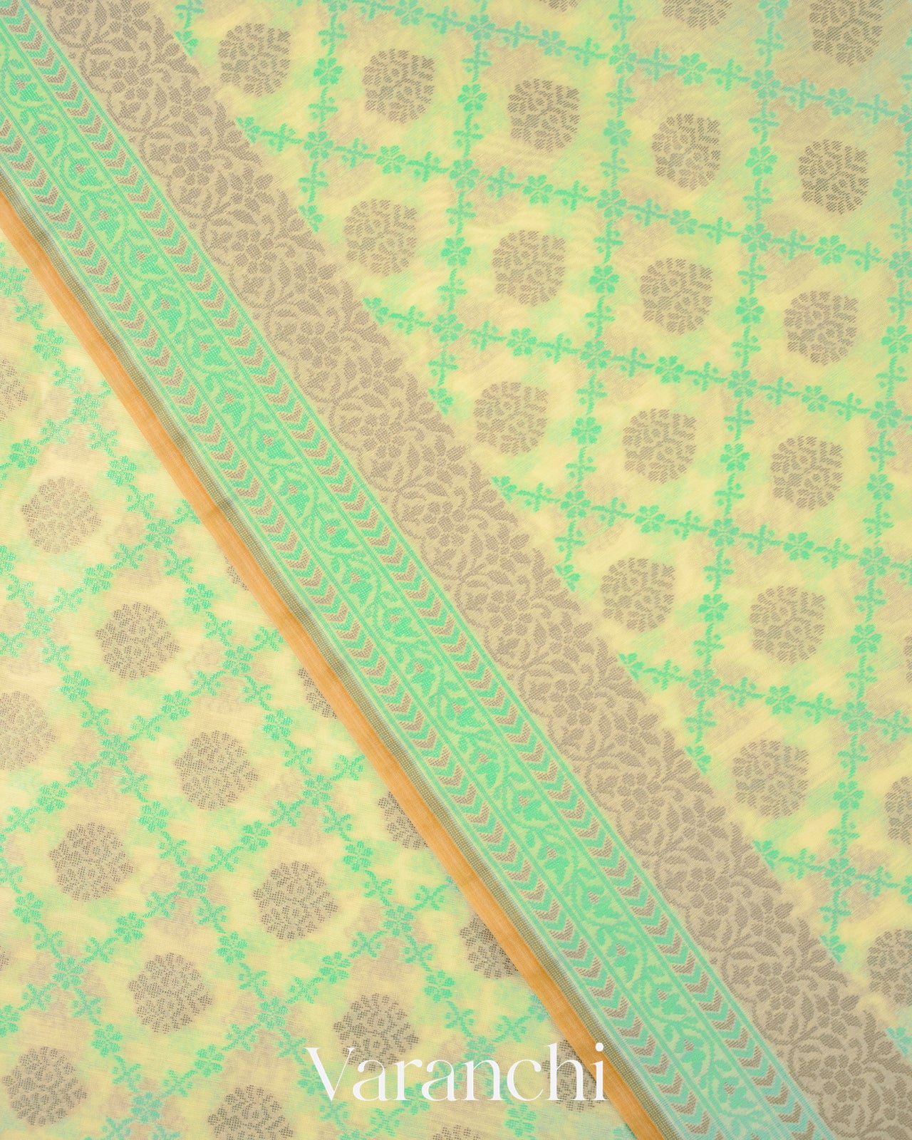 Butter Yellow Checkered Jamdani Pure Kora Silk Cotton Saree