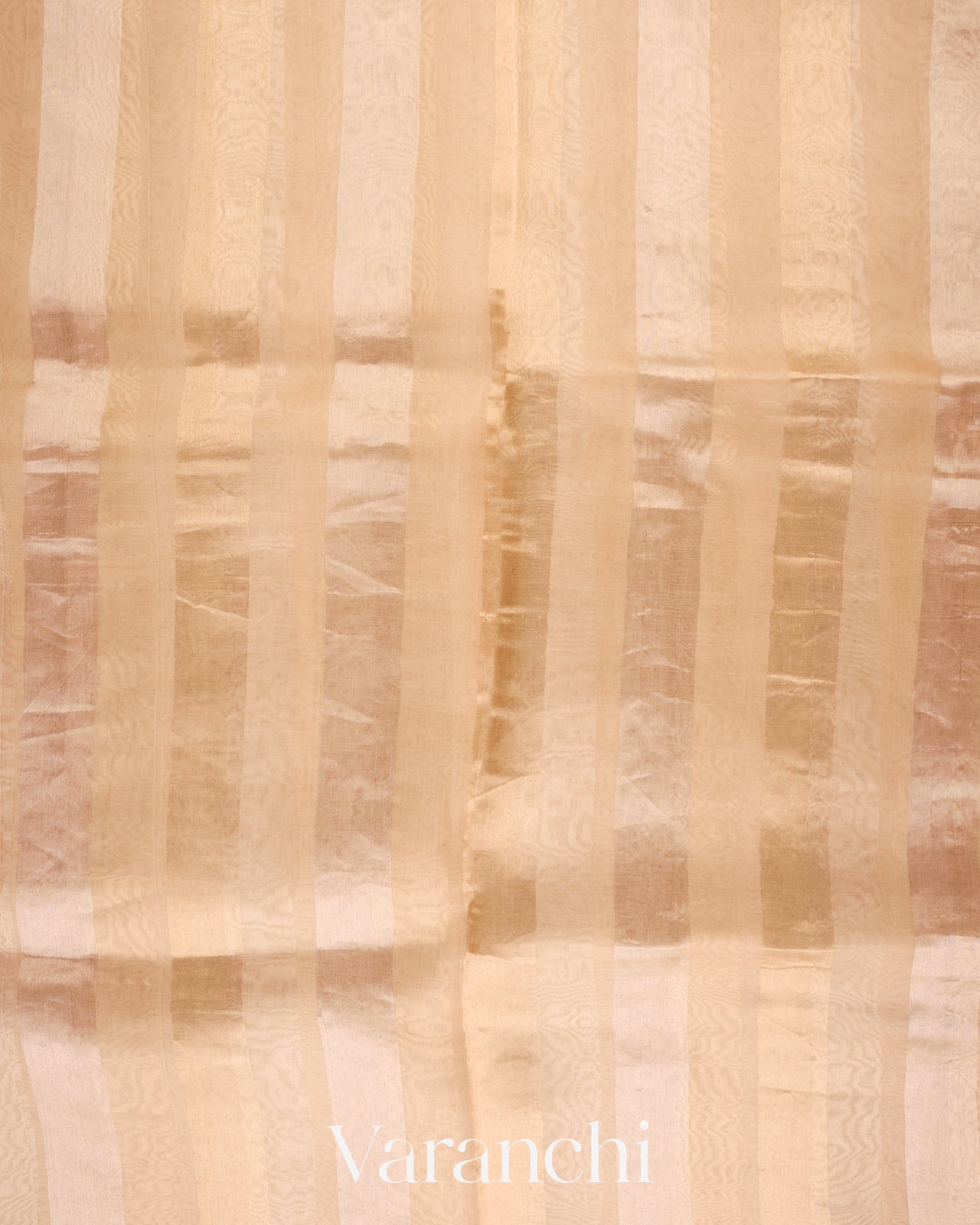 Cream Beige Tissue Striped and Embroidered Border Pure Kora Silk Saree