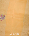 Golden Yellow Pure Crush Tissue Embroidered Kora Silk Saree