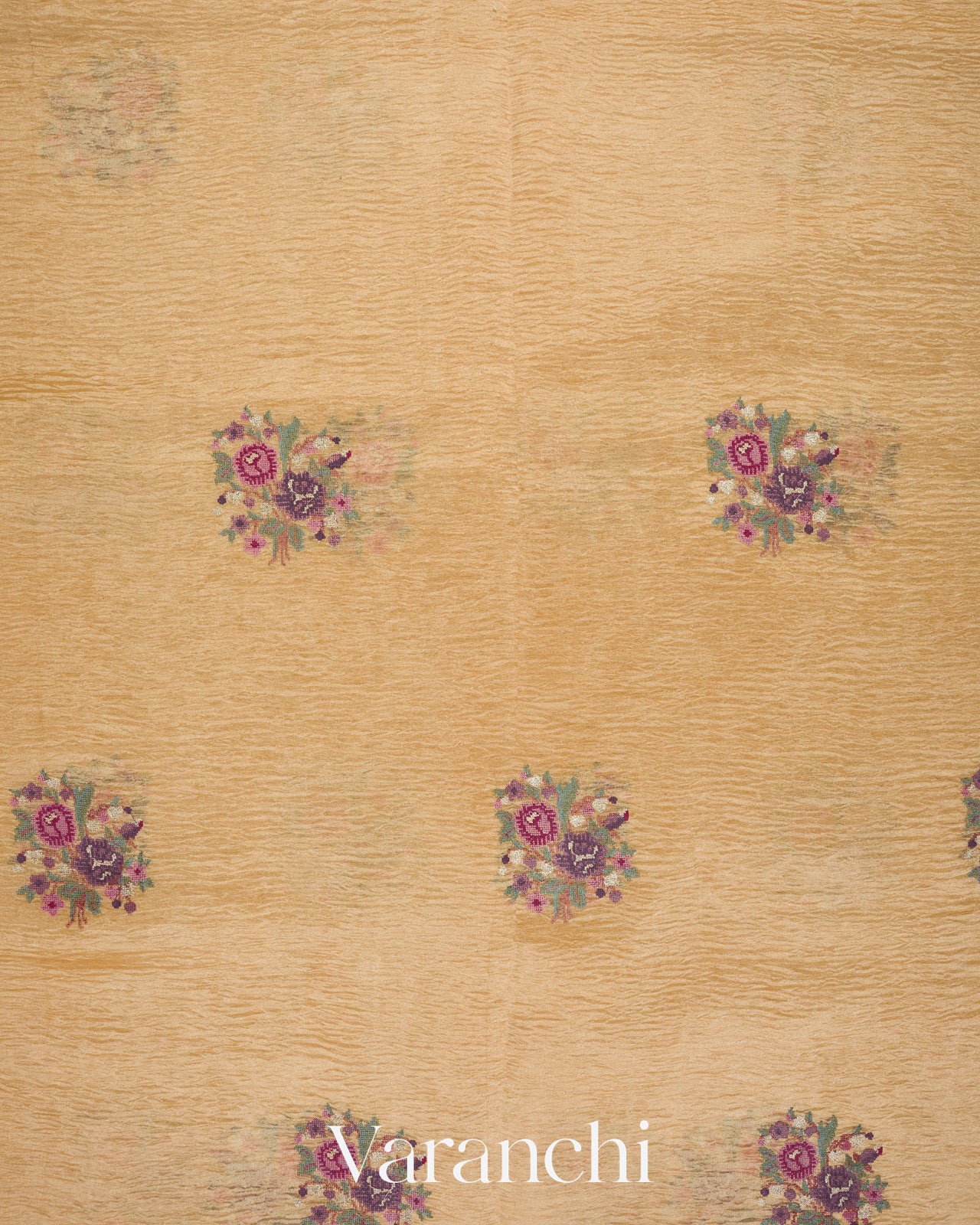 Golden Yellow Pure Crush Tissue Embroidered Kora Silk Saree