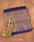 Navy Blue Pure Crush Kora Silk Saree