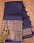 Navy Blue Pure Crush Kora Silk Saree