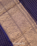 Navy Blue Pure Crush Kora Silk Saree