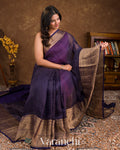 Navy Blue Pure Crush Kora Silk Saree
