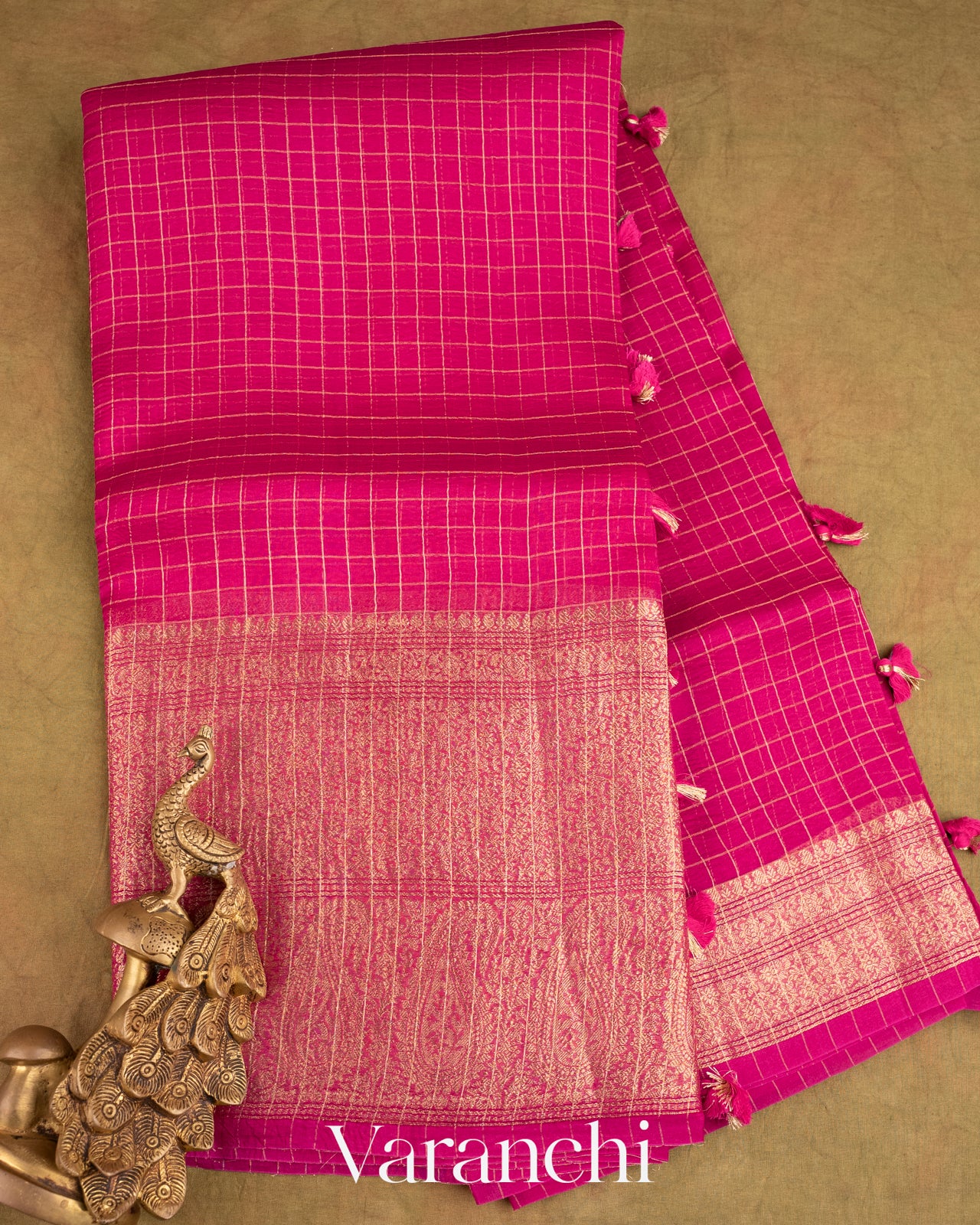 Maharani Pink Pure Crush Kora Silk Saree