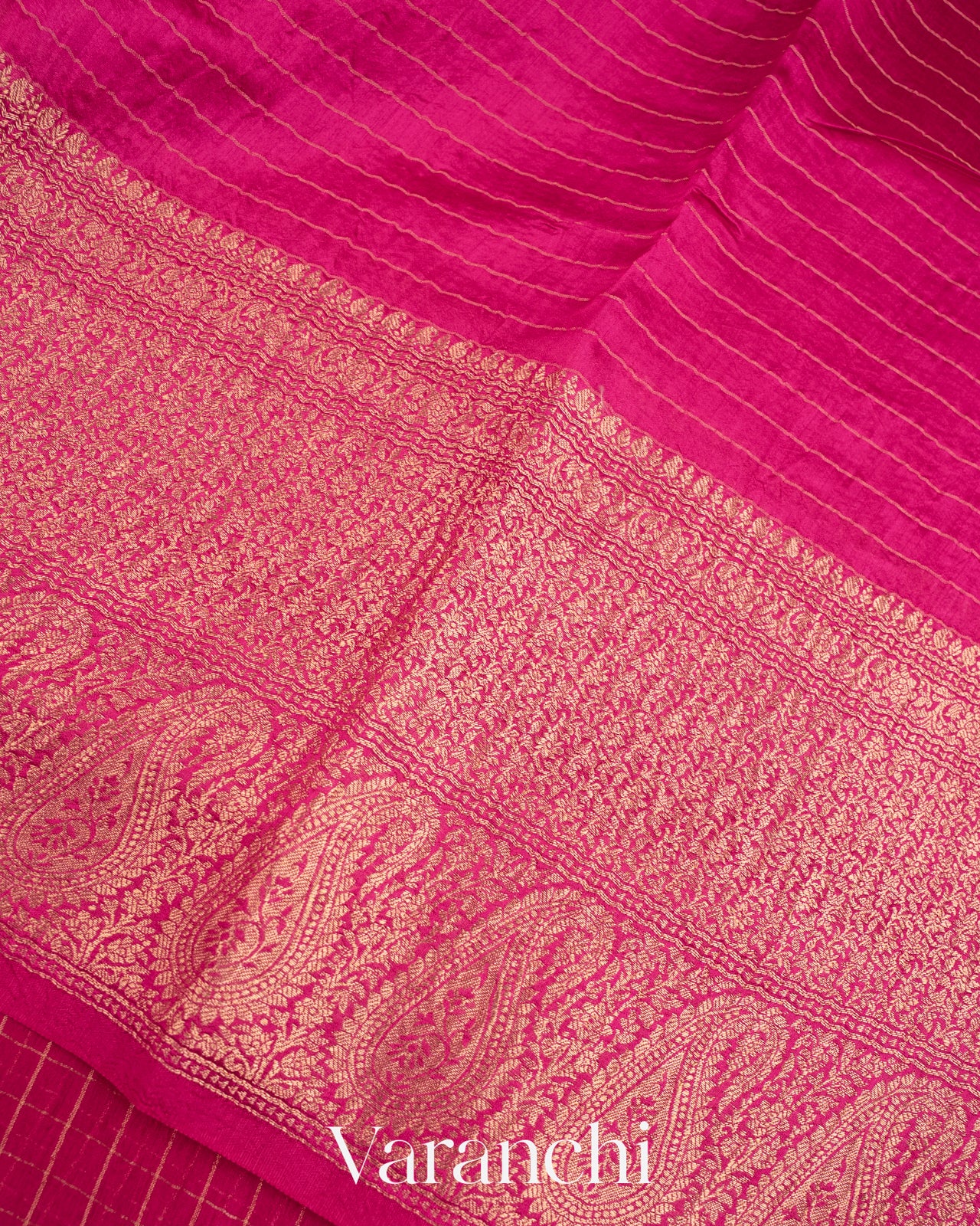 Maharani Pink Pure Crush Kora Silk Saree