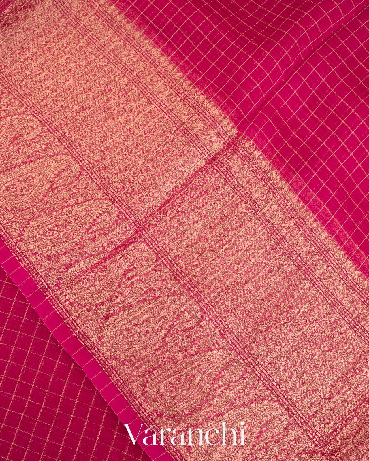 Maharani Pink Pure Crush Kora Silk Saree