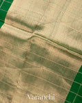Dark Green Checks Pure Kora Silk Handloom Saree