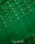 Dark Green Checks Pure Kora Silk Handloom Saree