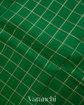 Dark Green Checks Pure Kora Silk Handloom Saree