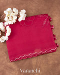 Reddish Pink Floral Applique Pure Kora Silk Saree