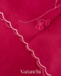 Reddish Pink Floral Applique Pure Kora Silk Saree