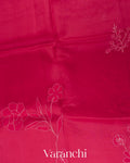 Reddish Pink Floral Applique Pure Kora Silk Saree