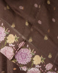 Deep Brown Digital Printed Pure Kora Silk Saree