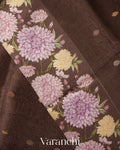 Deep Brown Digital Printed Pure Kora Silk Saree