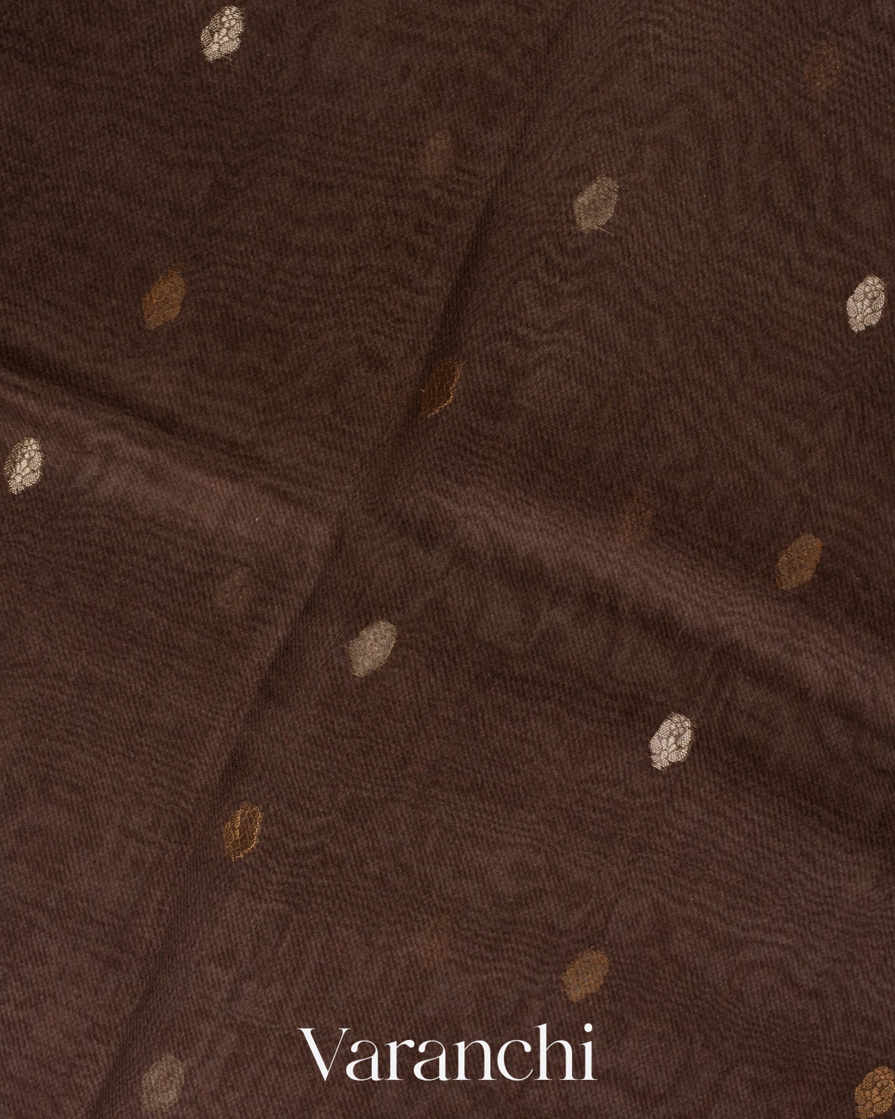 Deep Brown Digital Printed Pure Kora Silk Saree