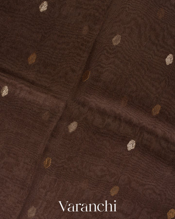 Deep Brown Digital Printed Pure Kora Silk Saree