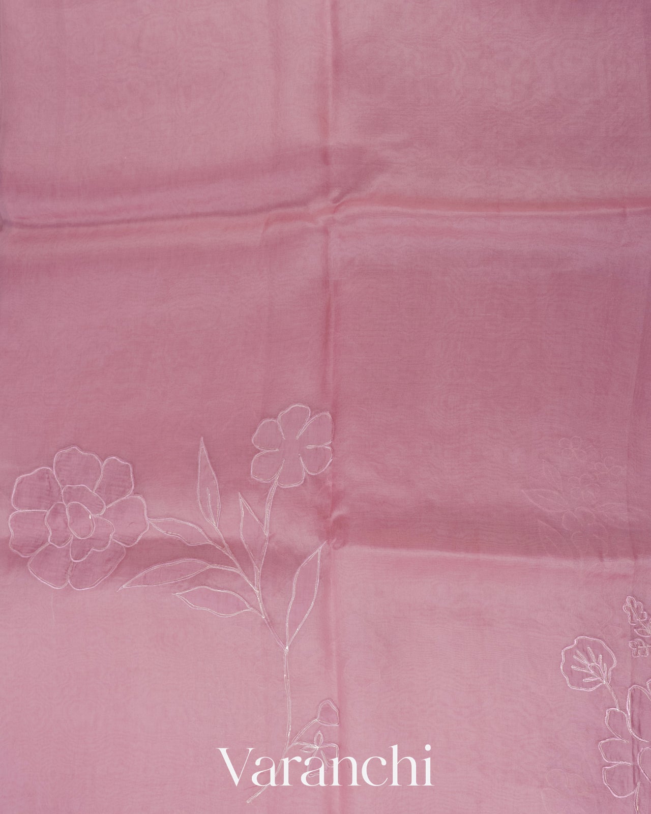 Lilac Floral Applique Pure Kora Silk Saree