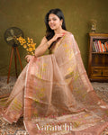 Blush Peach Floral Printed Pure Kora Silk Saree
