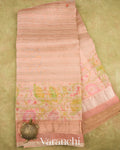 Blush Peach Floral Printed Pure Kora Silk Saree