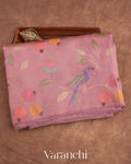 Dusty Pink Embroidered Pure Kora Silk Saree
