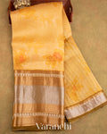 Golden Yellow Printed Pure Kora Silk Saree