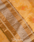 Golden Yellow Printed Pure Kora Silk Saree