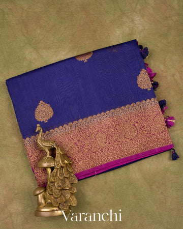 Royal Blue Pure Kora Silk Handloom Saree