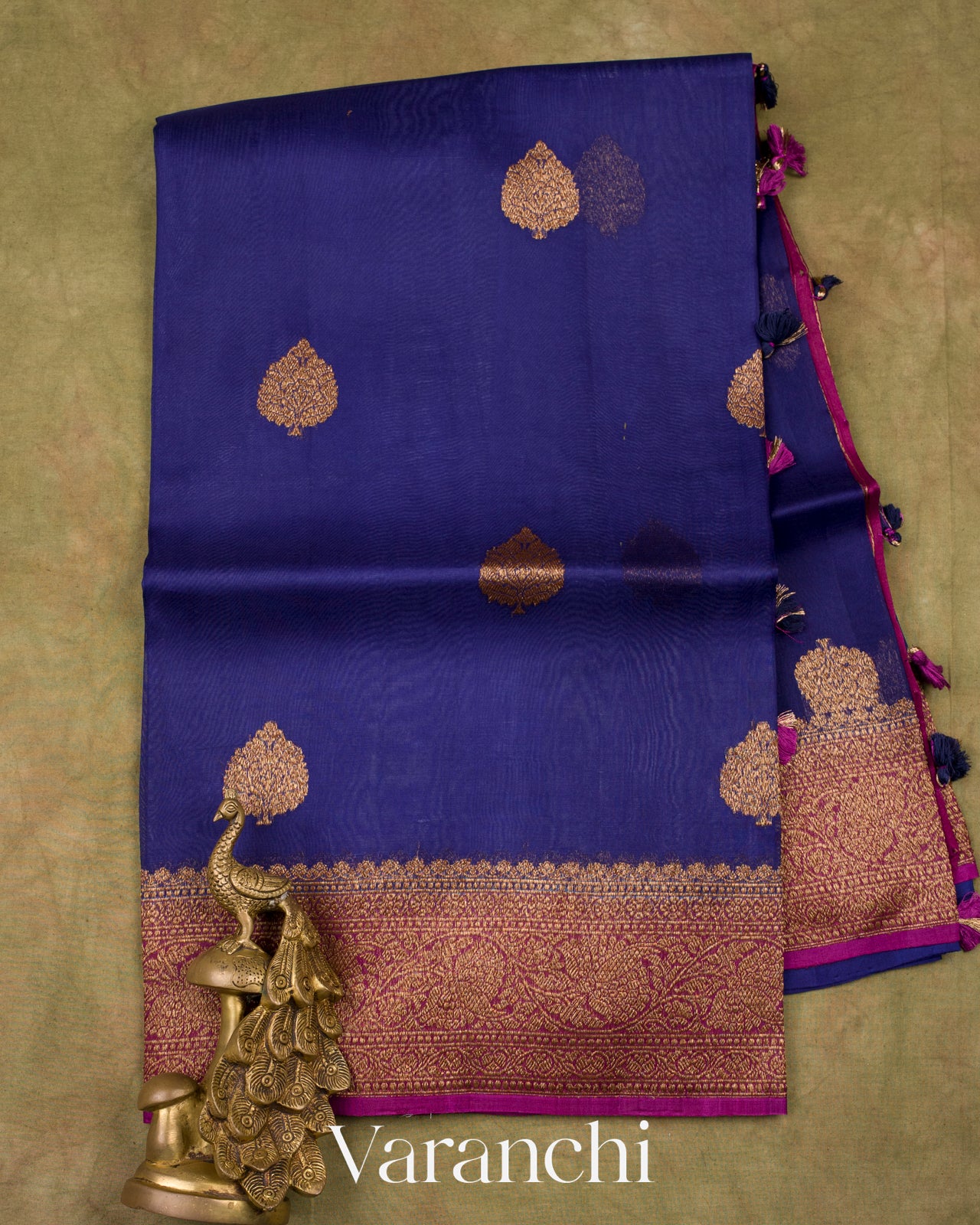 Royal Blue Pure Kora Silk Handloom Saree
