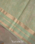 Soft Jade Green Printed Pure Kora Silk Saree