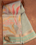 Soft Jade Green Printed Pure Kora Silk Saree