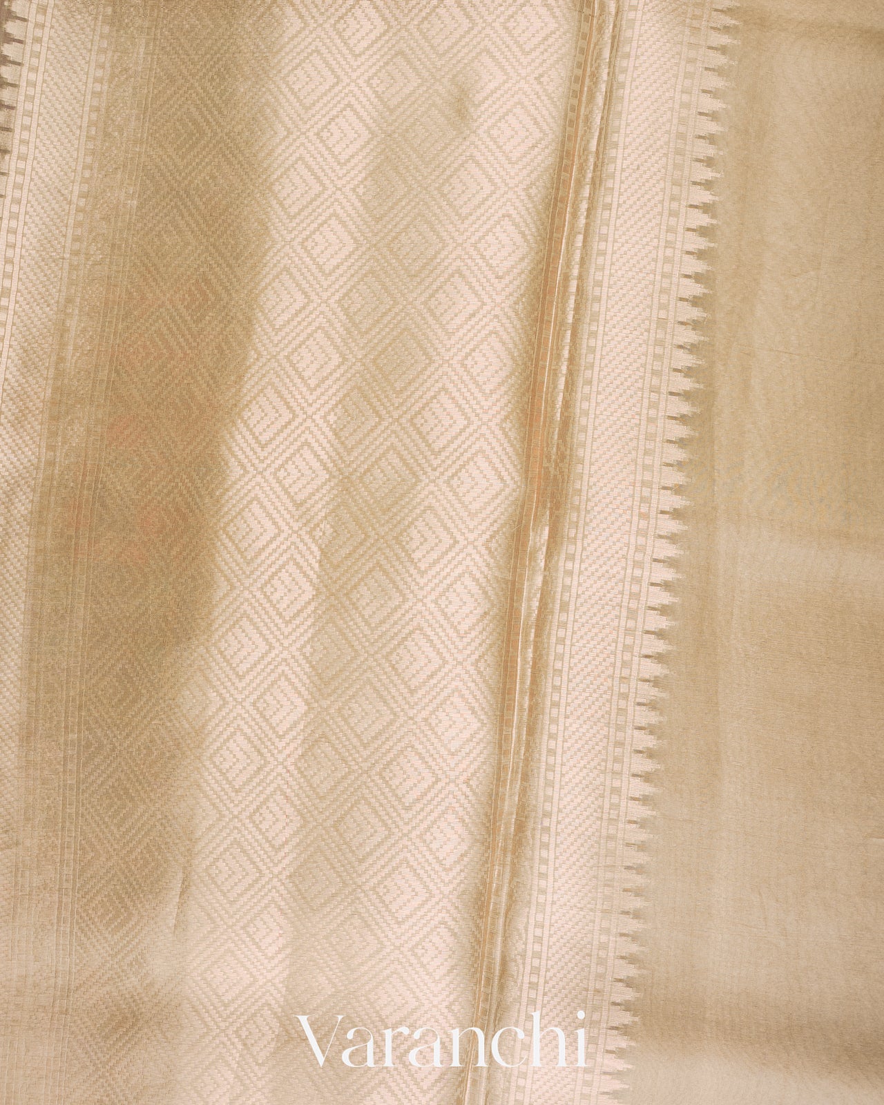 Antique Beige Jamdani Pure Kora Silk Saree