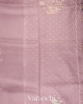 Dusty Lavender Floral Applique And Embroidered Pure Kora Silk Saree