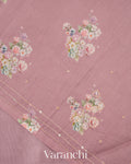 Dusty Lavender Floral Applique And Embroidered Pure Kora Silk Saree