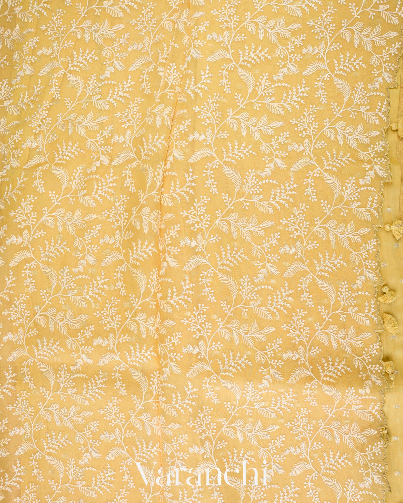 Butter Yellow Embroidered Pure Kora Silk Saree 