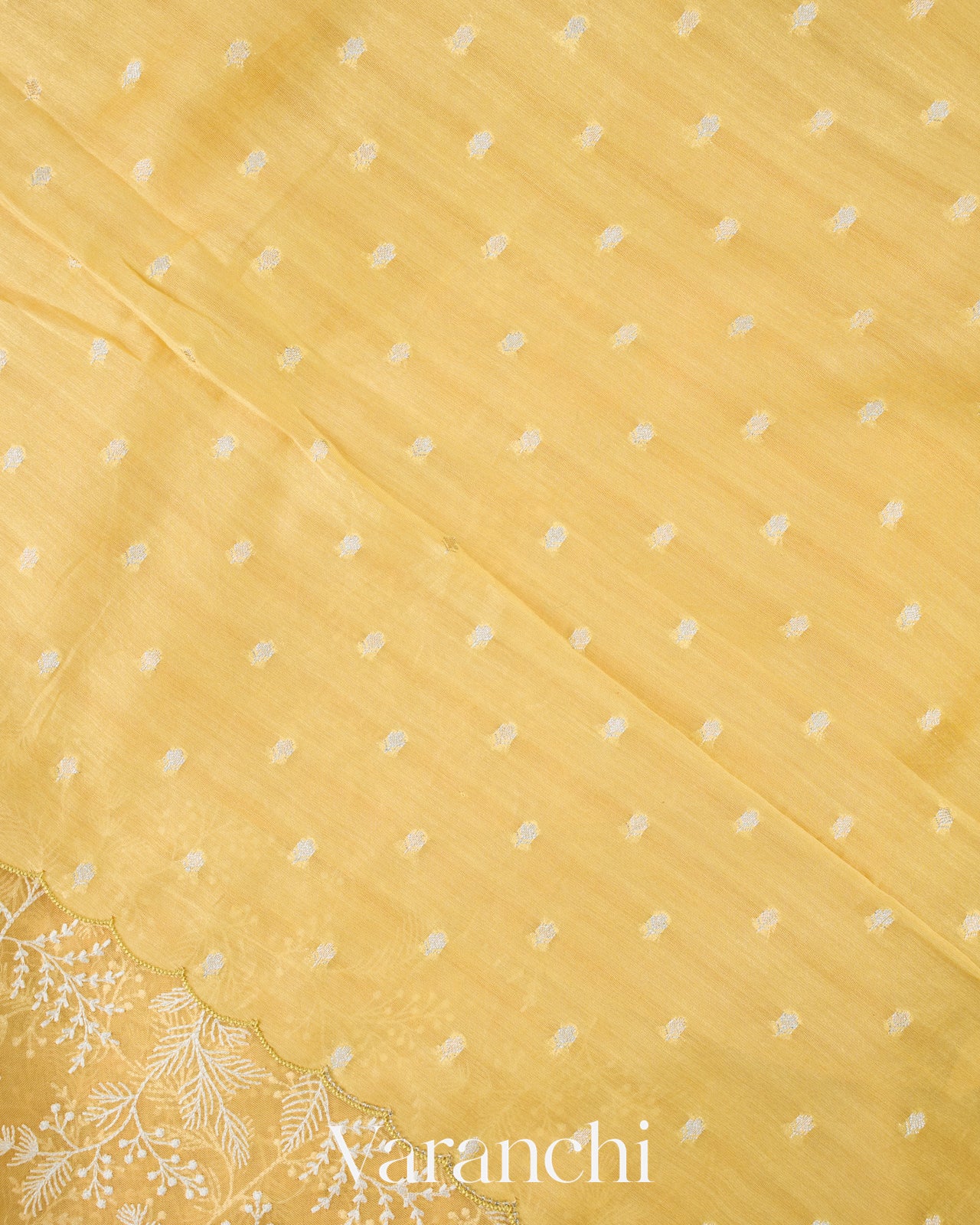 Butter Yellow Embroidered Pure Kora Silk Saree 