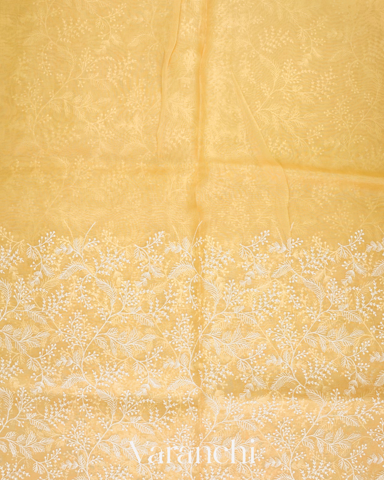 Butter Yellow Embroidered Pure Kora Silk Saree 