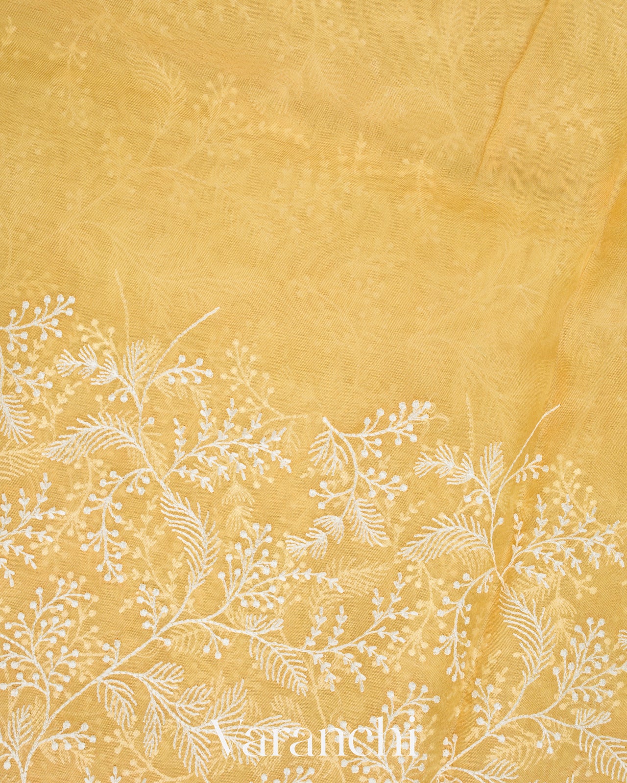 Butter Yellow Embroidered Pure Kora Silk Saree 