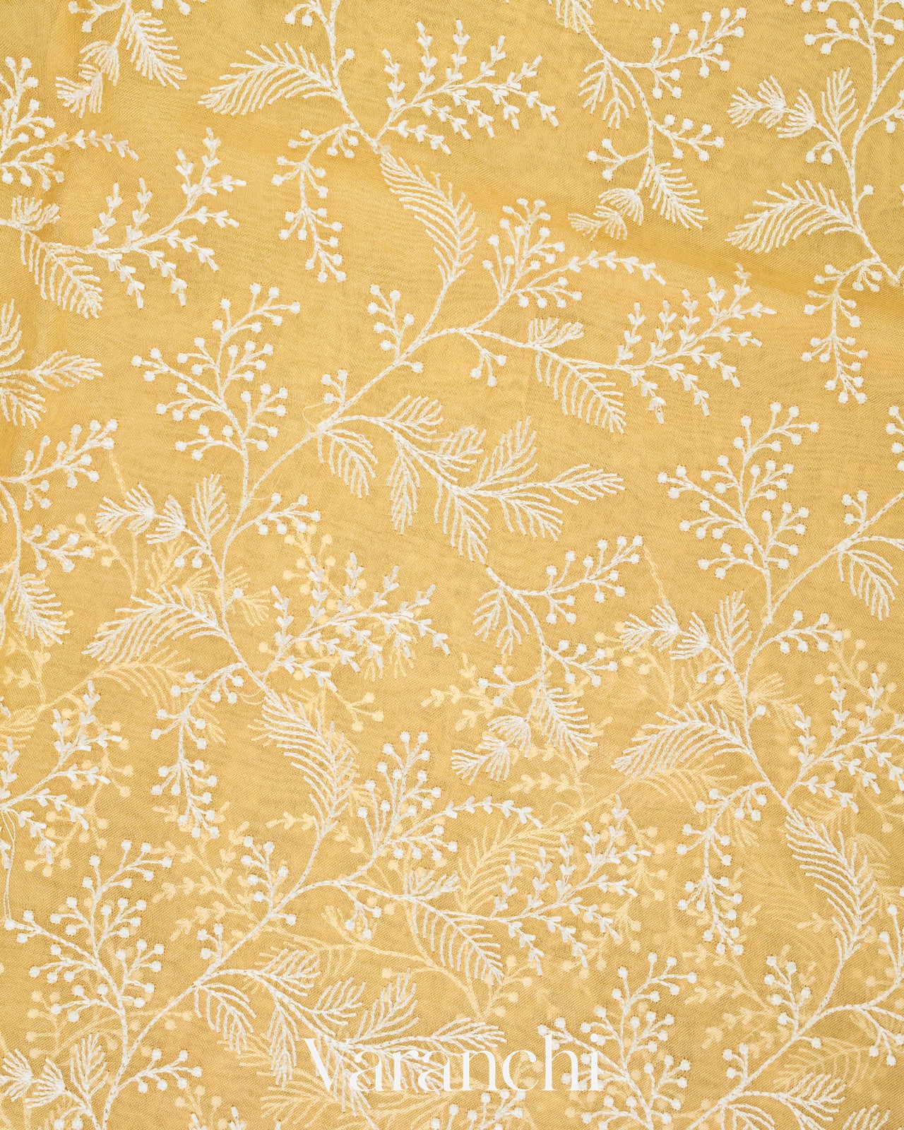 Butter Yellow Embroidered Pure Kora Silk Saree 