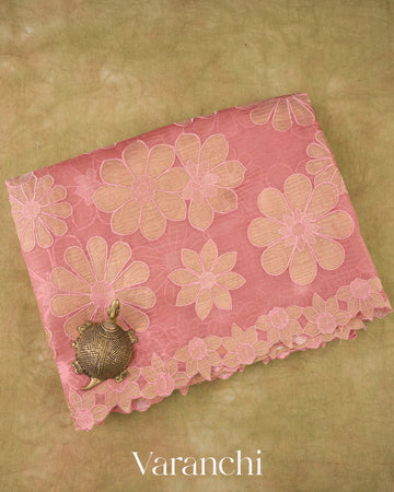 Blush Pink Floral Tissue Applique Pure Kora Silk Saree