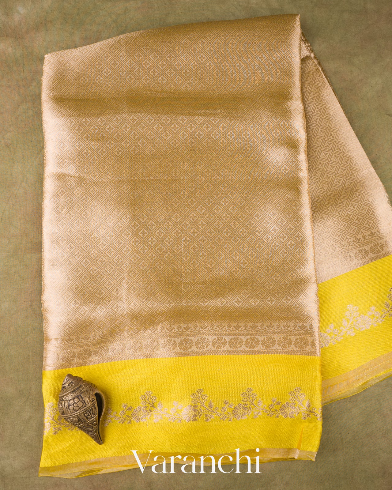 Yellow Brocade Pure Tissue Kora Silk Saree